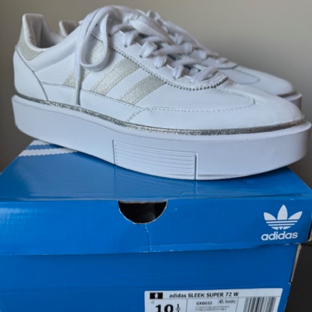 Adidas Super Sleek White Glitter Platform Sneaker Size 10.5